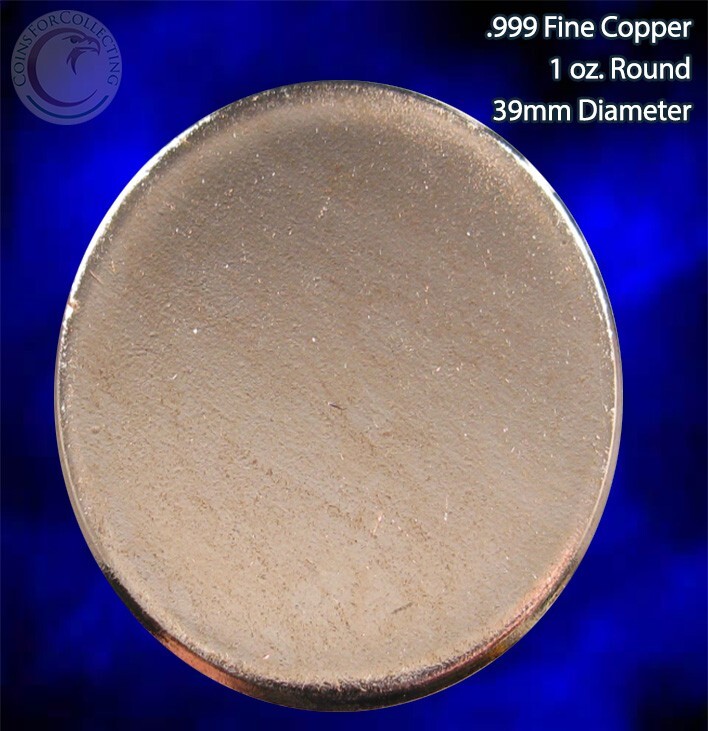 "Blank" 1 oz .999 Copper Round nothing minted on it