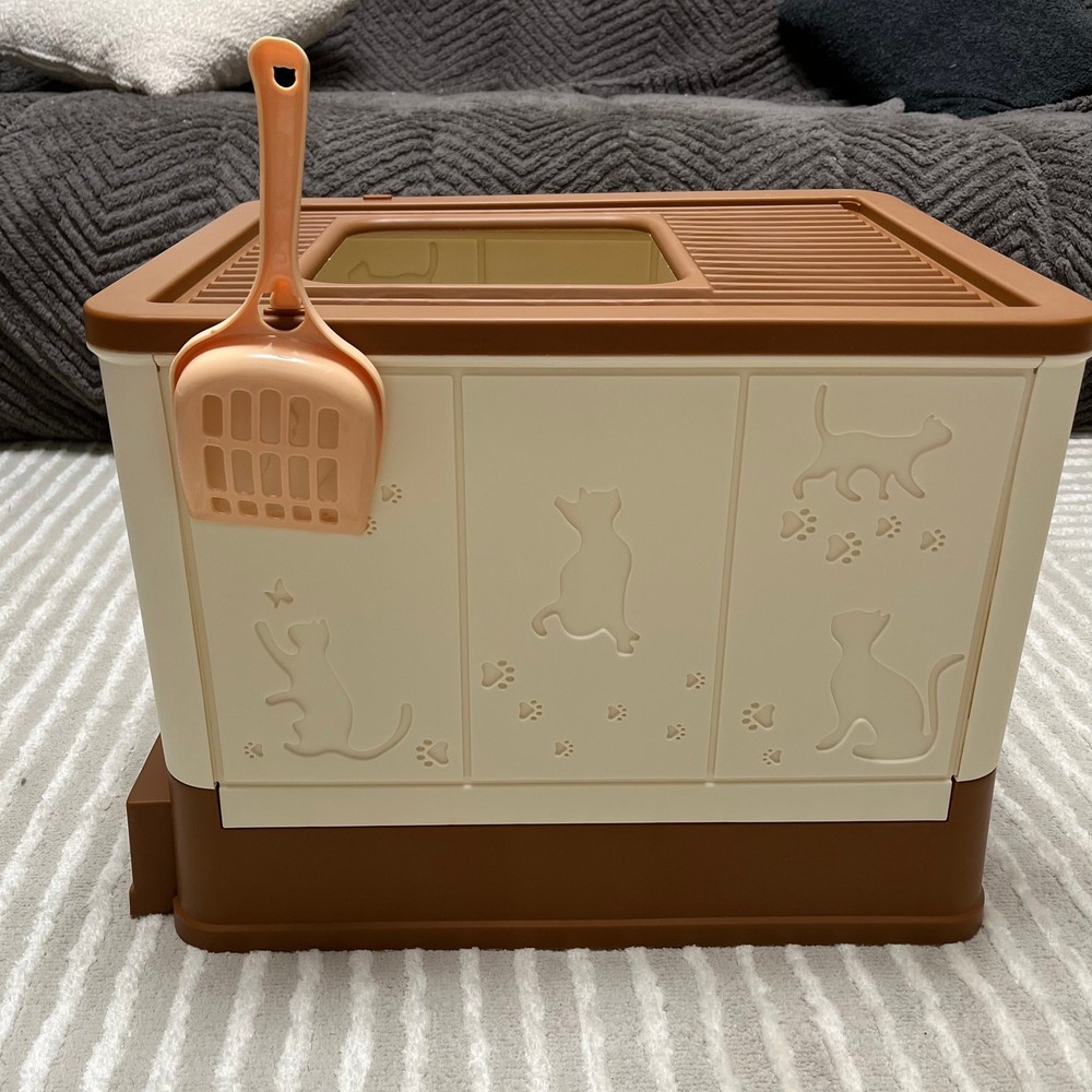 Enclosed Cat Litter Box, Printed Pattern Cat Litter Box Large Foldable Top-Entry
