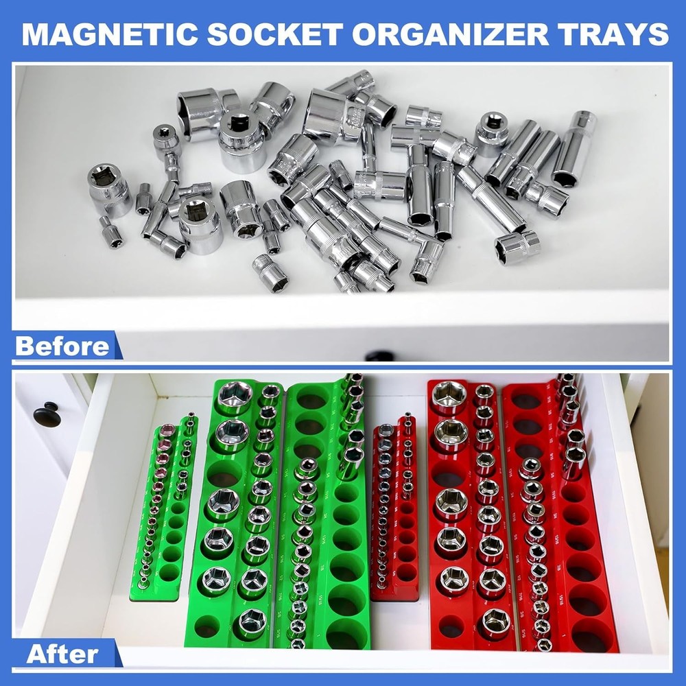 Magnetic Socket Organizer Set 12pc 3 Drive Sizes