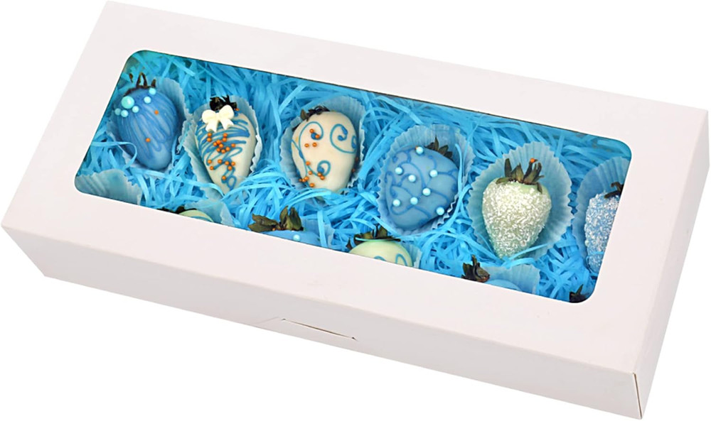 24-Pack 14" X 6" X 2.5" Cookie Boxes, Bakery Boxes with Window, Strawberry Boxes