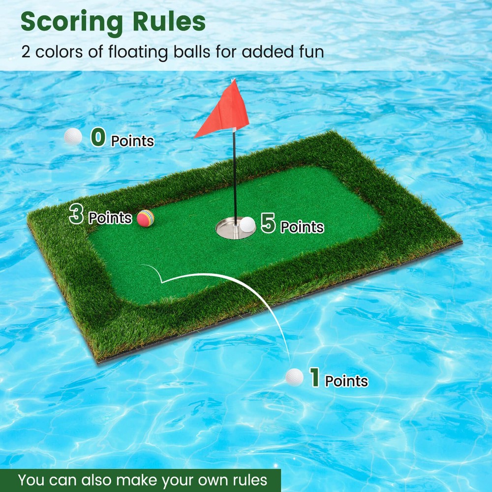 Rectangular Floating Golf Green for Pool Includes Golf Hitting Mat 6 Golf Balls