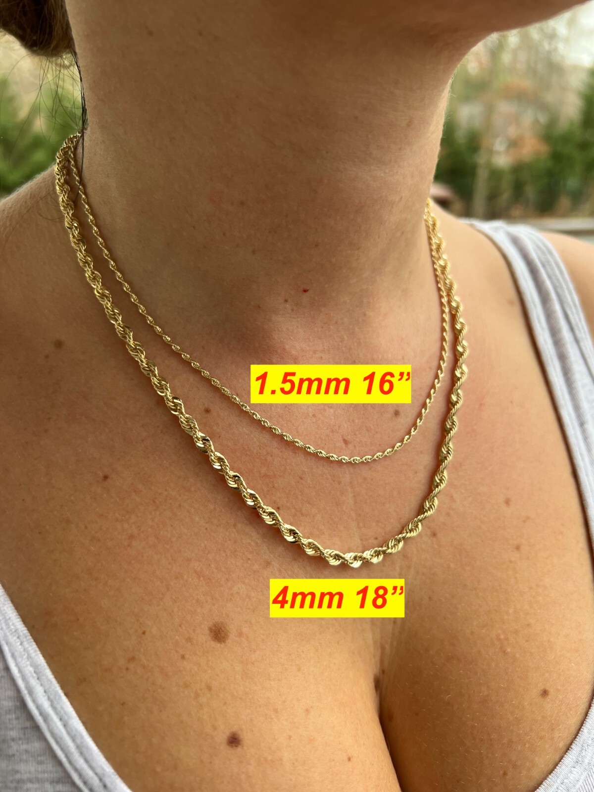 Men's Women's Real 10k Yellow Gold Hollow Rope Chain Necklace 1.5mm-4.5mm 16-30"