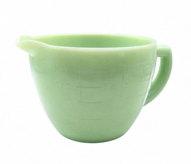 Vintage Jadeite 2 Cup Measuring Pitcher with Sunflower Bottom Glows