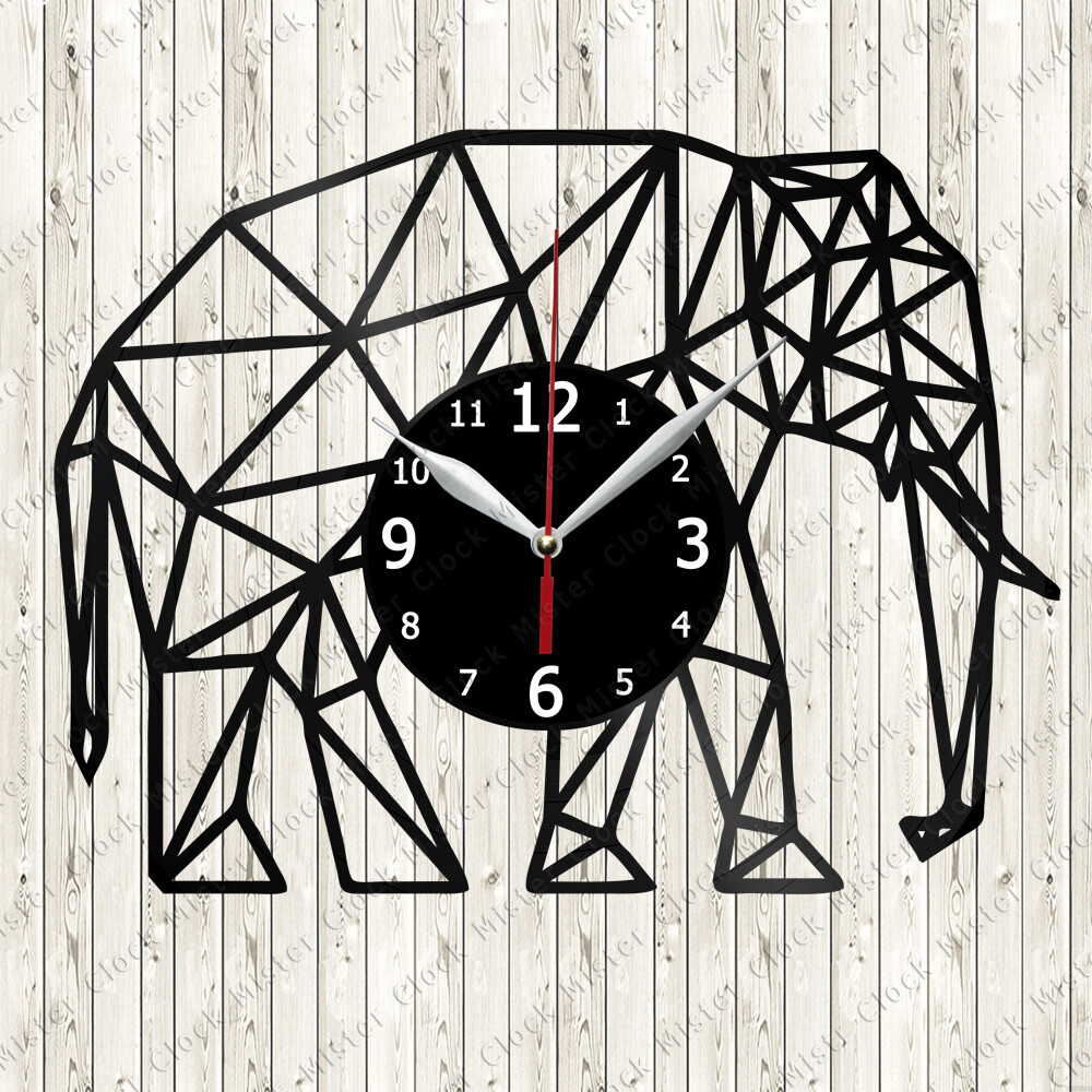 Elephant Vinyl Record Wall Clock Decor Handmade 6277