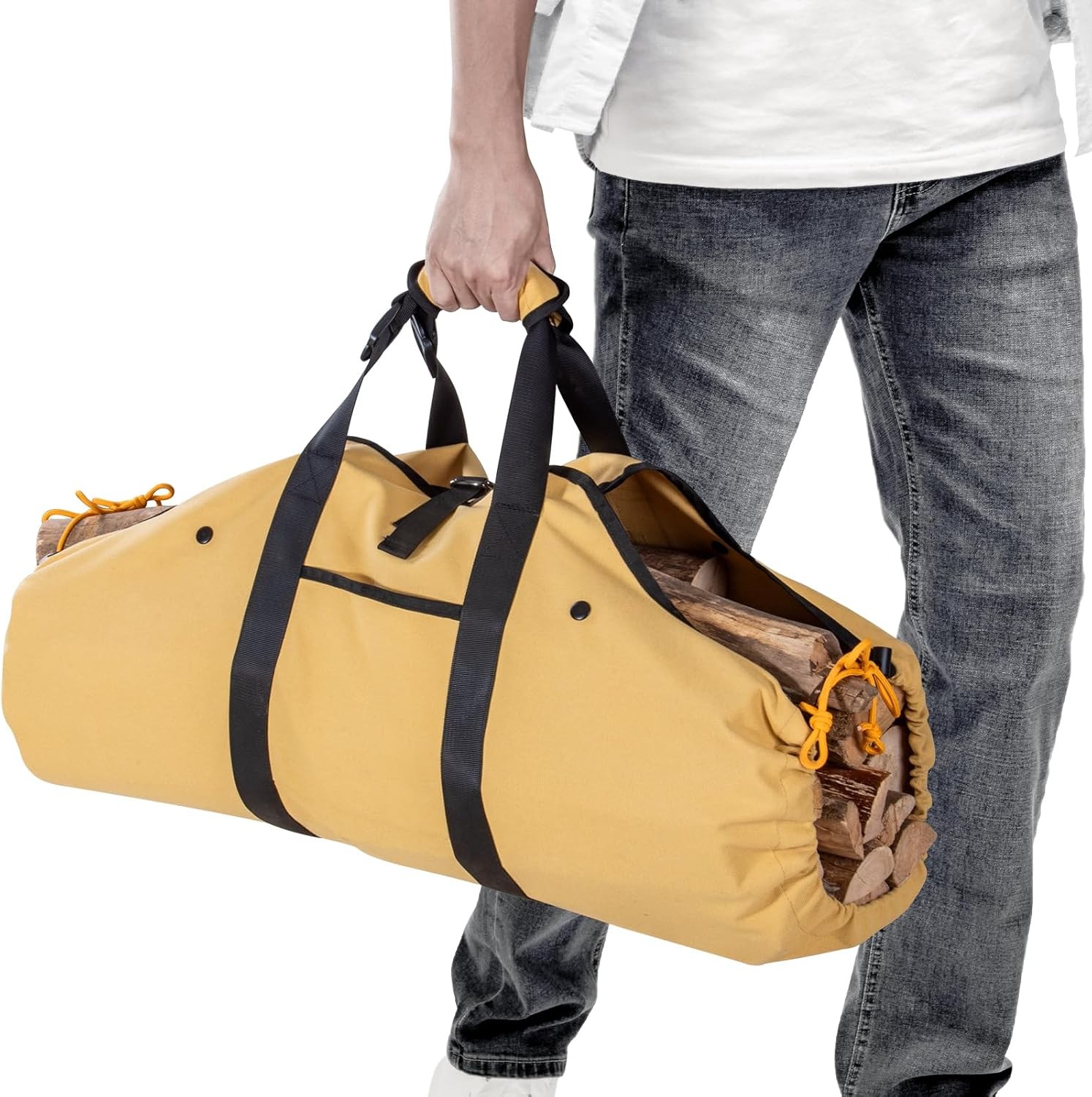 Firewood Carrier Waxed Canvas Log Carrier Sturdy Firewood Bags Heavy Duty Firewo