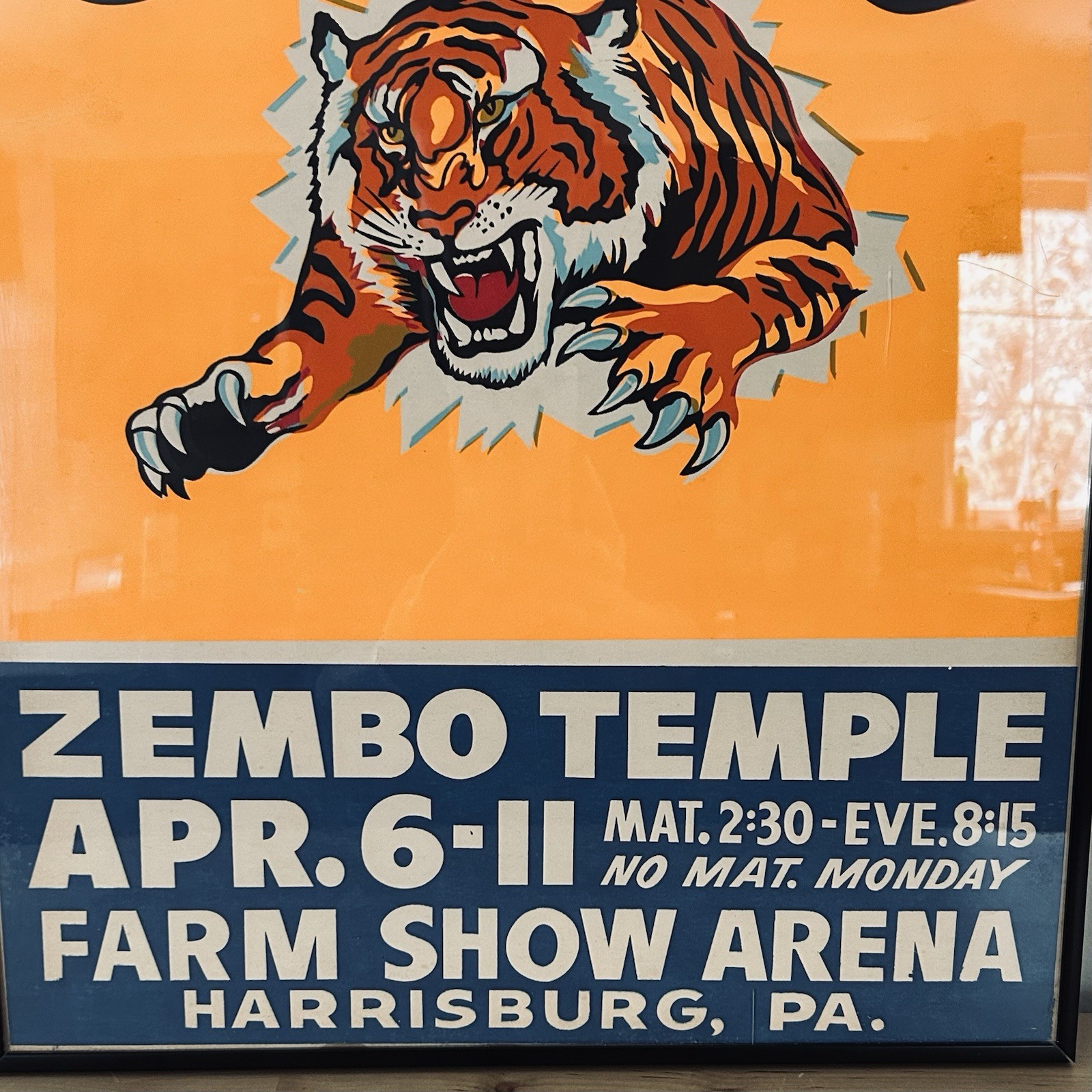 Vtg Hamid Morton Circus Poster Harrisburg PA Zembo Temple 1950s Americana Tiger