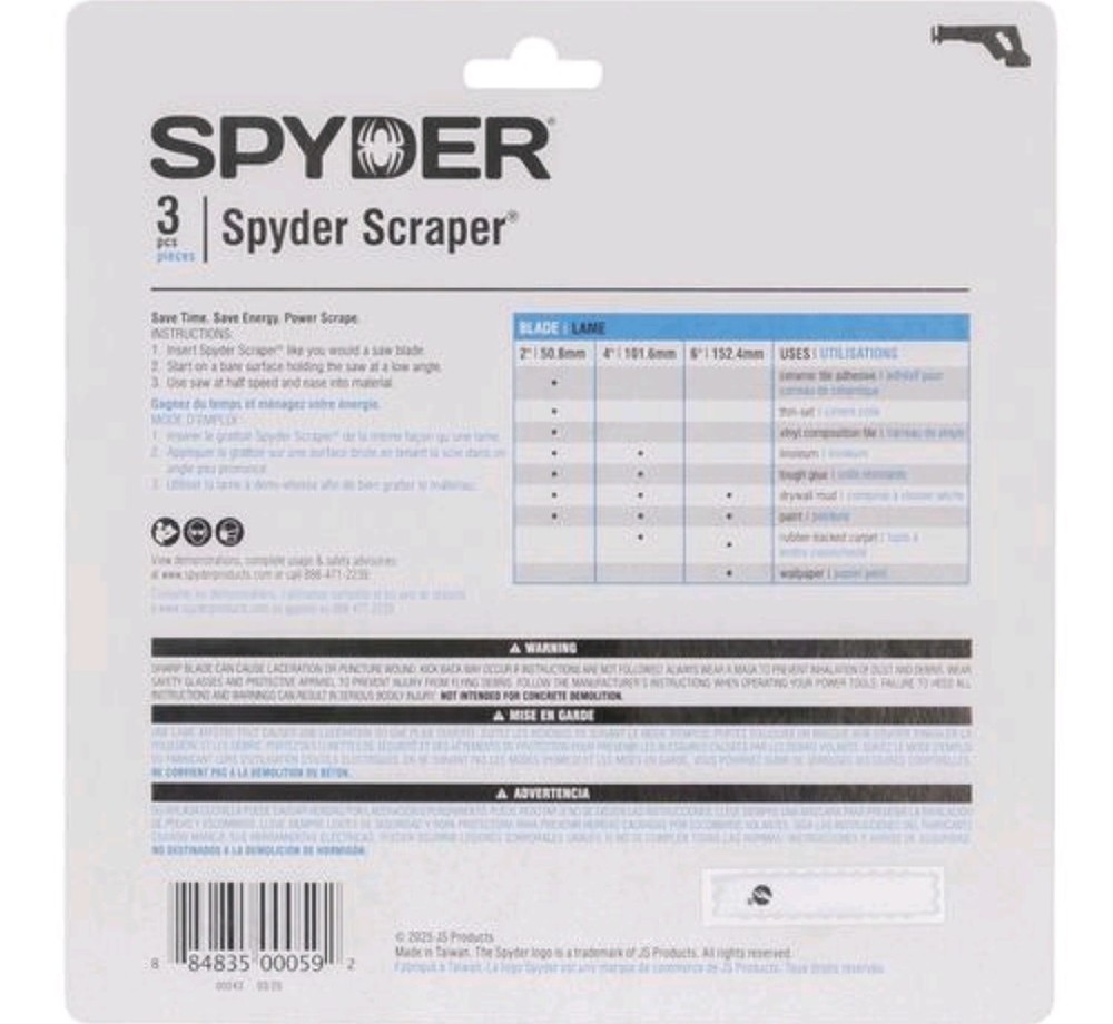 Spyder 3-Pack Reciprocating Saw Scraper Attachments, 00243S