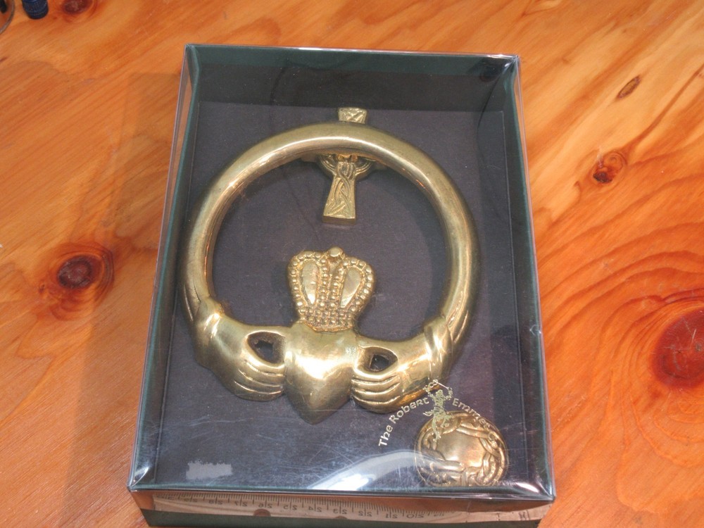 Robert Emmet Claddagh Solid Brass Door Knocker • Vintage Irish Celtic Cross