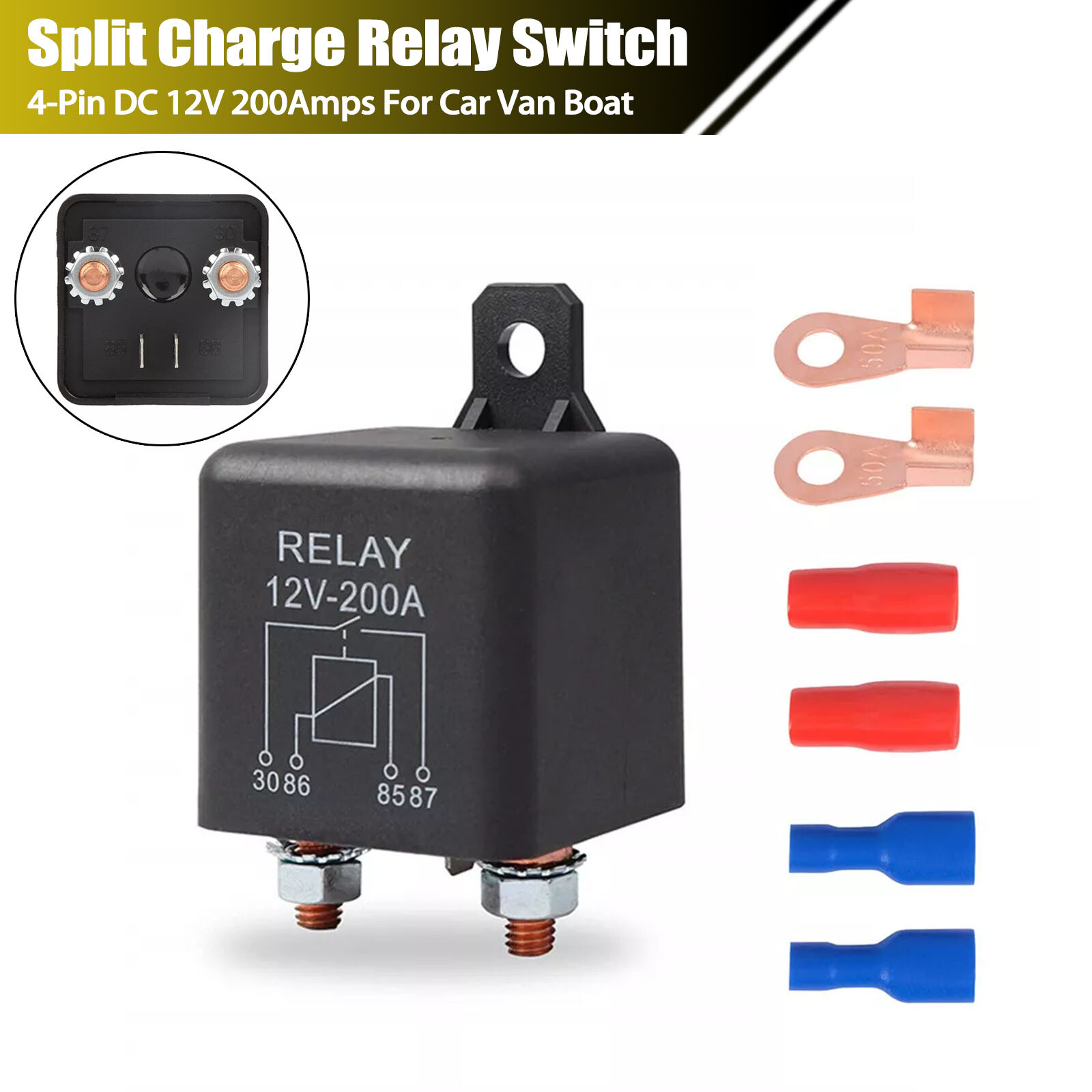 12V DC 200 Amp 4 Pin Split Charge Continuous Duty SPST Relay For Car Starter US