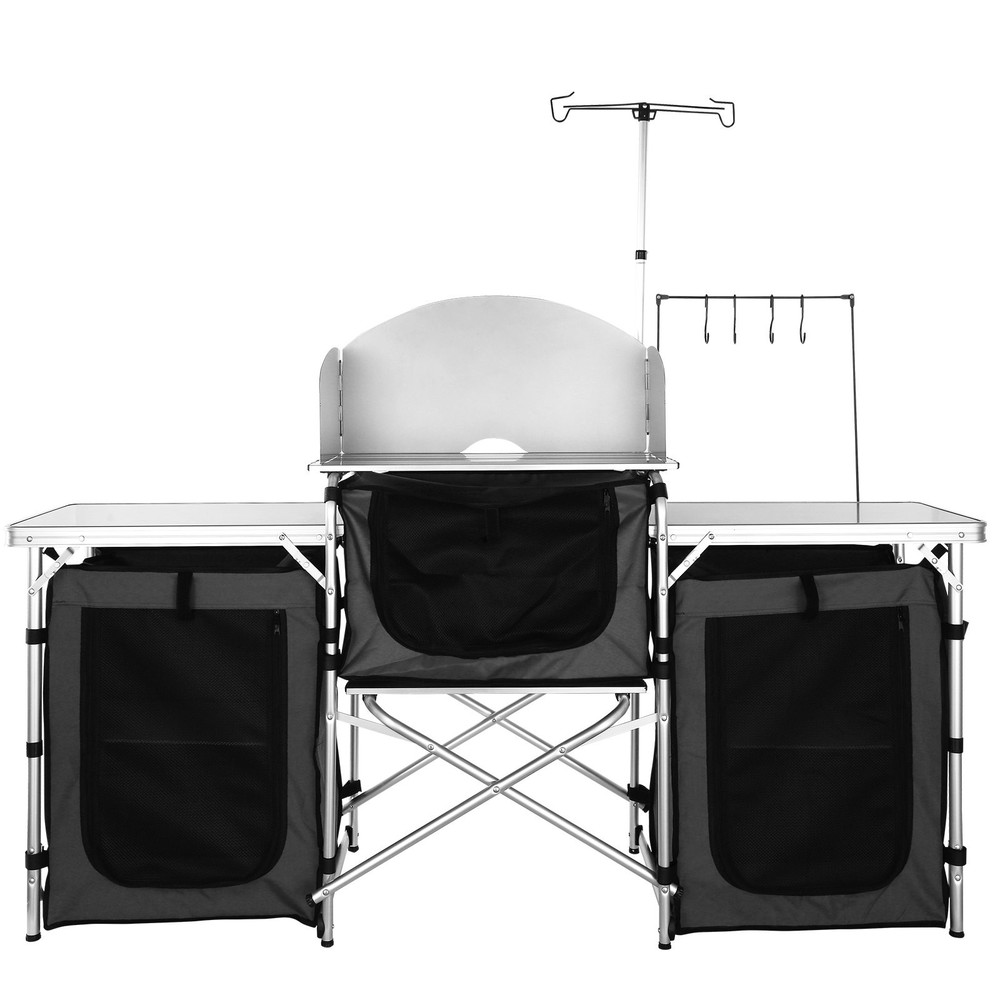 Folding Camping Table Aluminum Cooking Station Detachable Windscreen Storage Bag