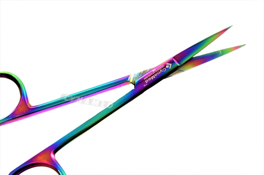 5 GERMAN IRIS MICRO DISSECTING SCISSORS STRAIGHT 4.5" MULTI RAINBOW TITANIUM