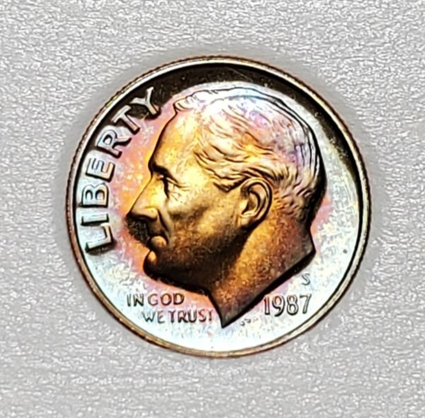 TONED 1987 S ROOSEVELT DIME PROOF UNC #C2811