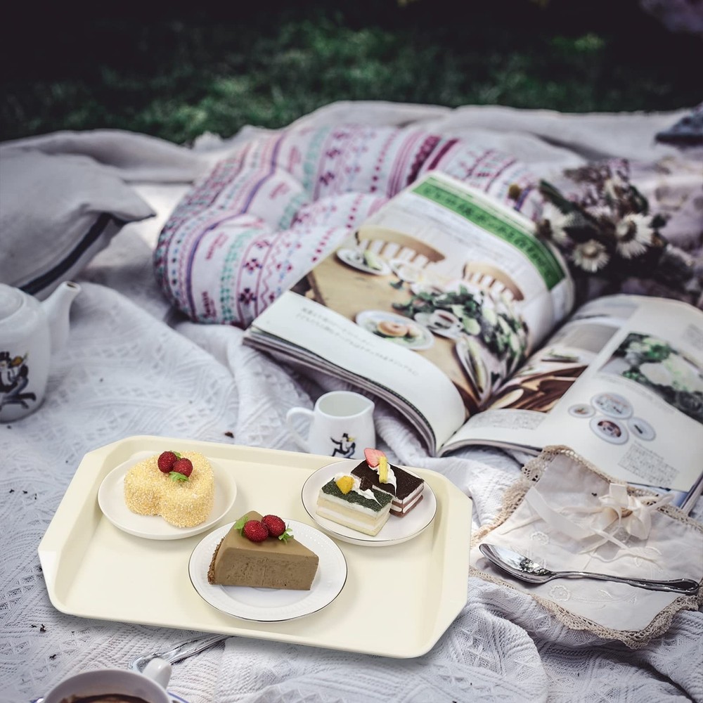 4 Pack Rectangular Plastic Fast Food Trays Cafeteria Serving Grey Beige