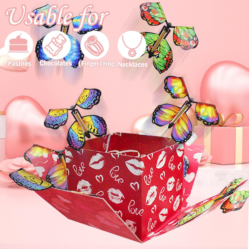 Timisea Butterfly Explosion Gift Box 2-Layer 6 Butterflies Red Lips Surprise