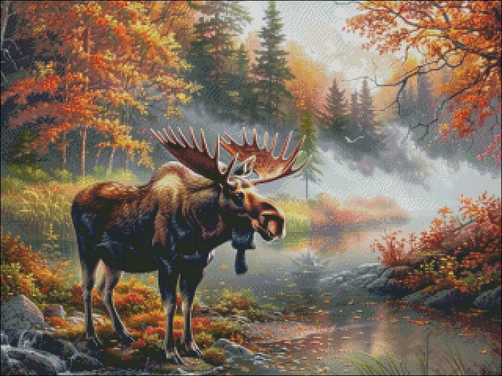 Moose at Water's Edge 2 Chart Counted Cross Stitch Patterns Needlework DIY DMC