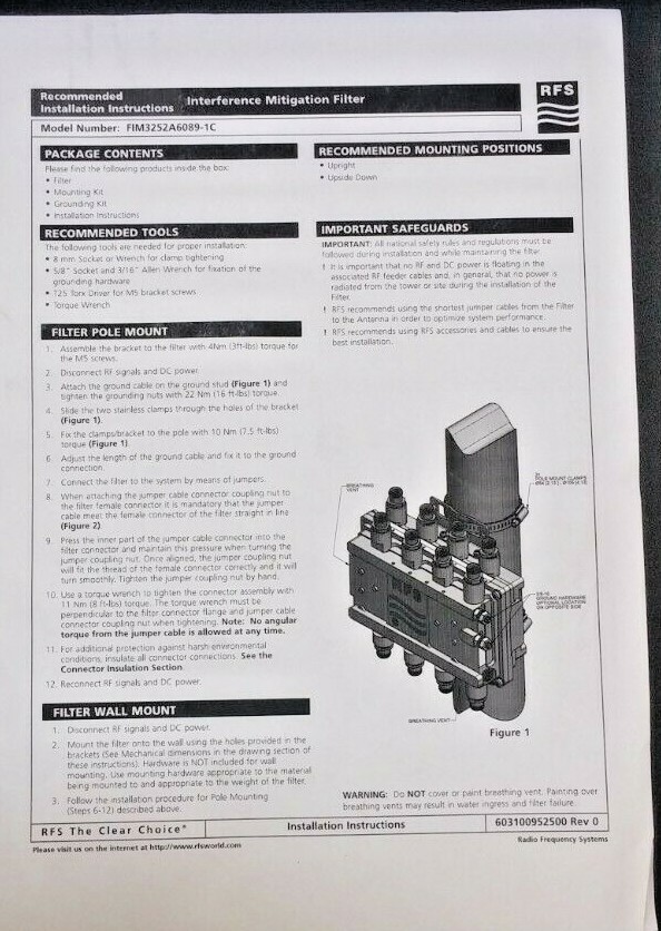 Radio Frequency System FIM3252A6089-1C Mitigation filter Interference Protection