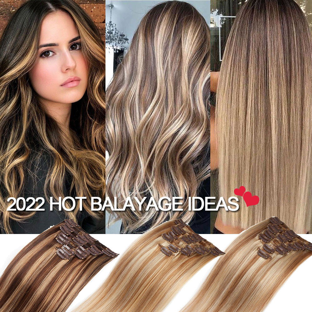 CLEARANCE Clip in 100% Real Human Hair Extensions 8 Pieces Remy Full Head 8"-24"