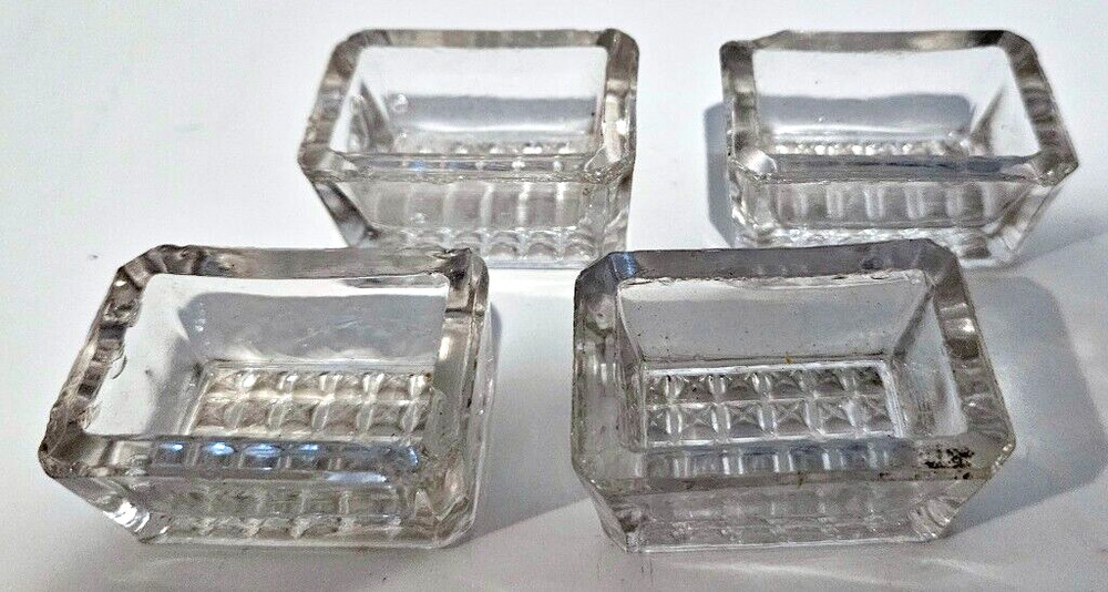 4 Vintage Rectangular Clear Glass Open Salt Cellars