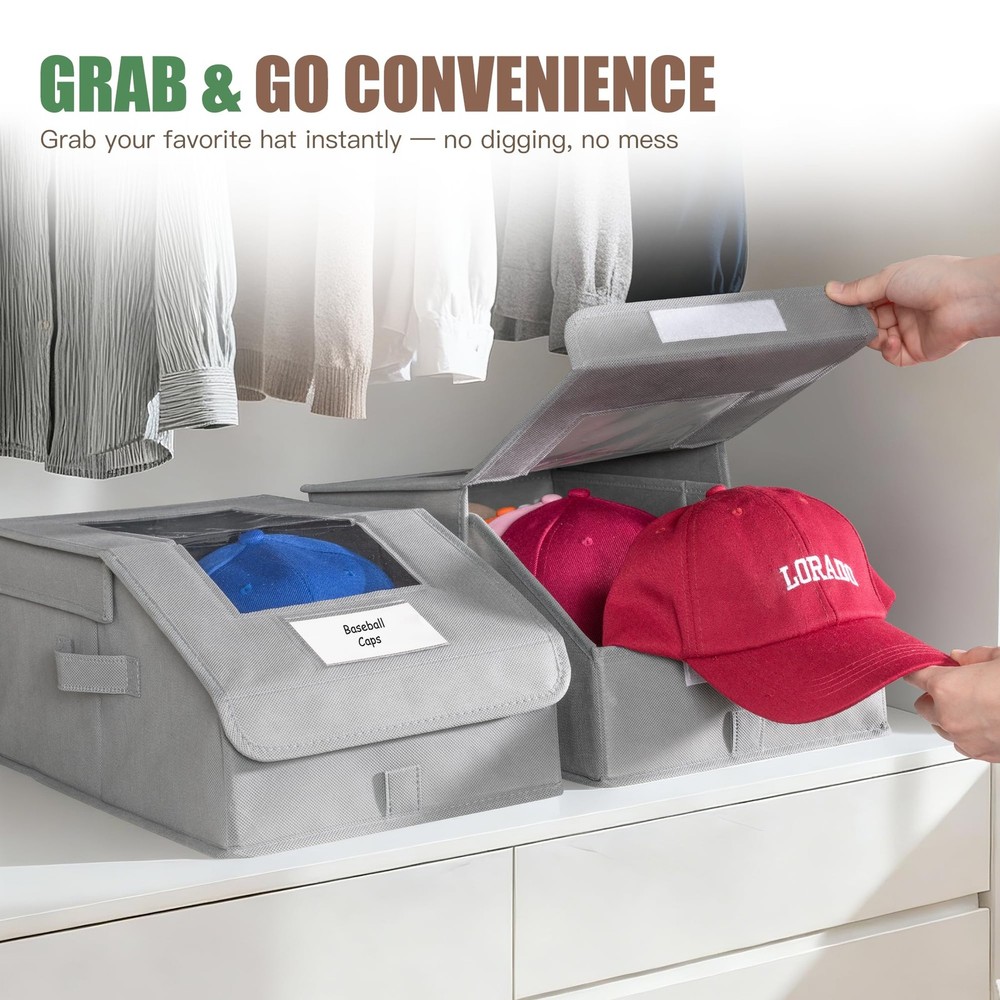Stowsia Hat Organizer for Baseball Caps, 2 Pack Stackable 2 PACK, Grey