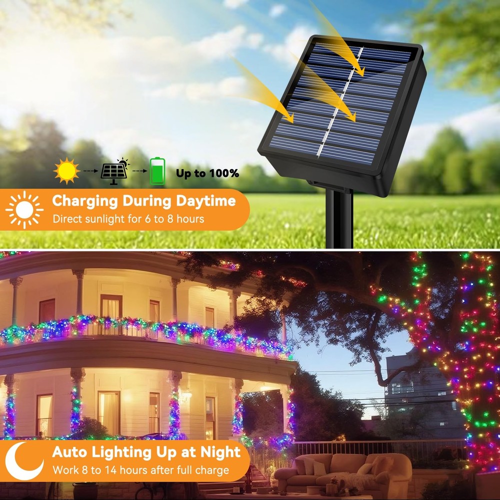 Solar String Lights Outdoor Waterproof 2 Pack Total 66ft 2 Pack, Multicolor