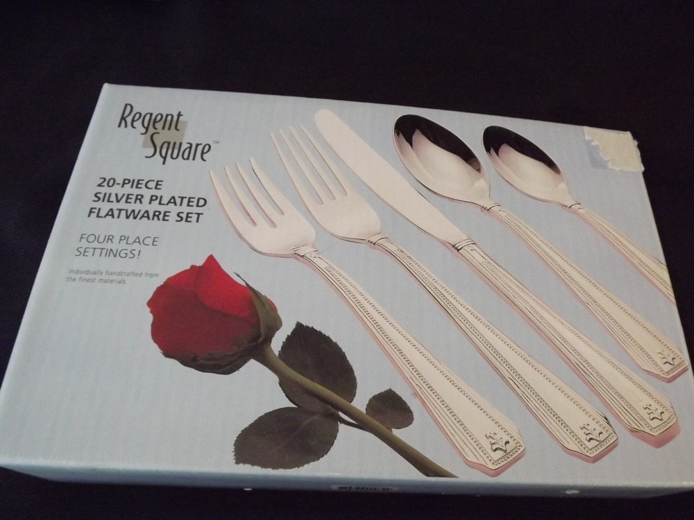 new 20pc SILVER PLATED FLATWARE SET 4-PLACE SETTINGS REGENT SQUARE 2 sets avail
