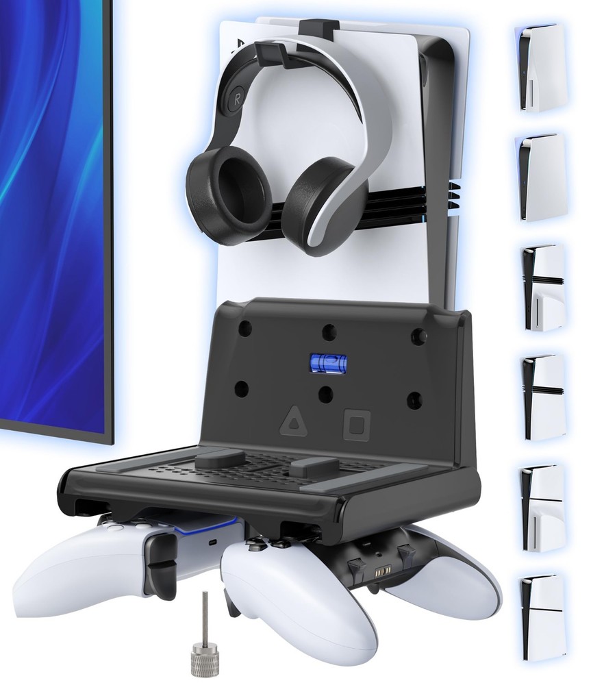 Wall Mount Kit for PS5, Slim & Pro - Floating Shelf with Controller Holder & Hea