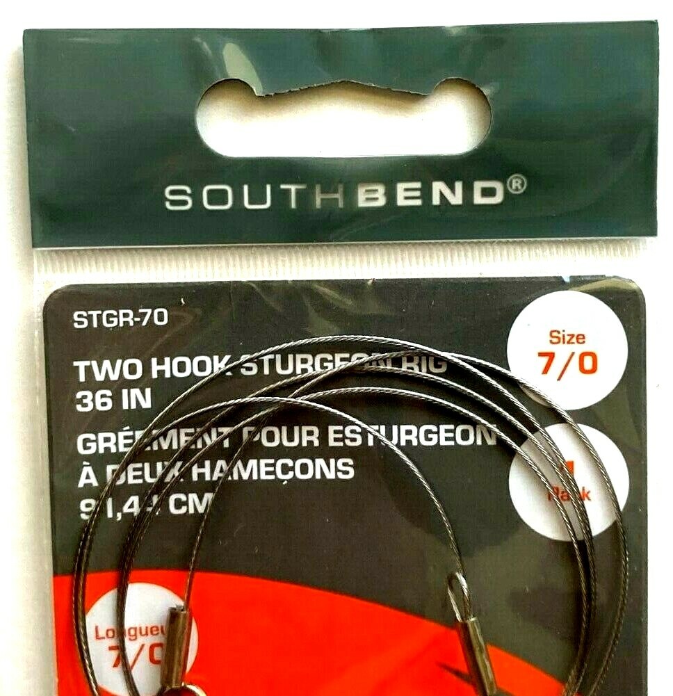 South Bend 5 PACKS Sturgeon Rig Size 7/0 Two Hook 36" Wire Leader STRG-70