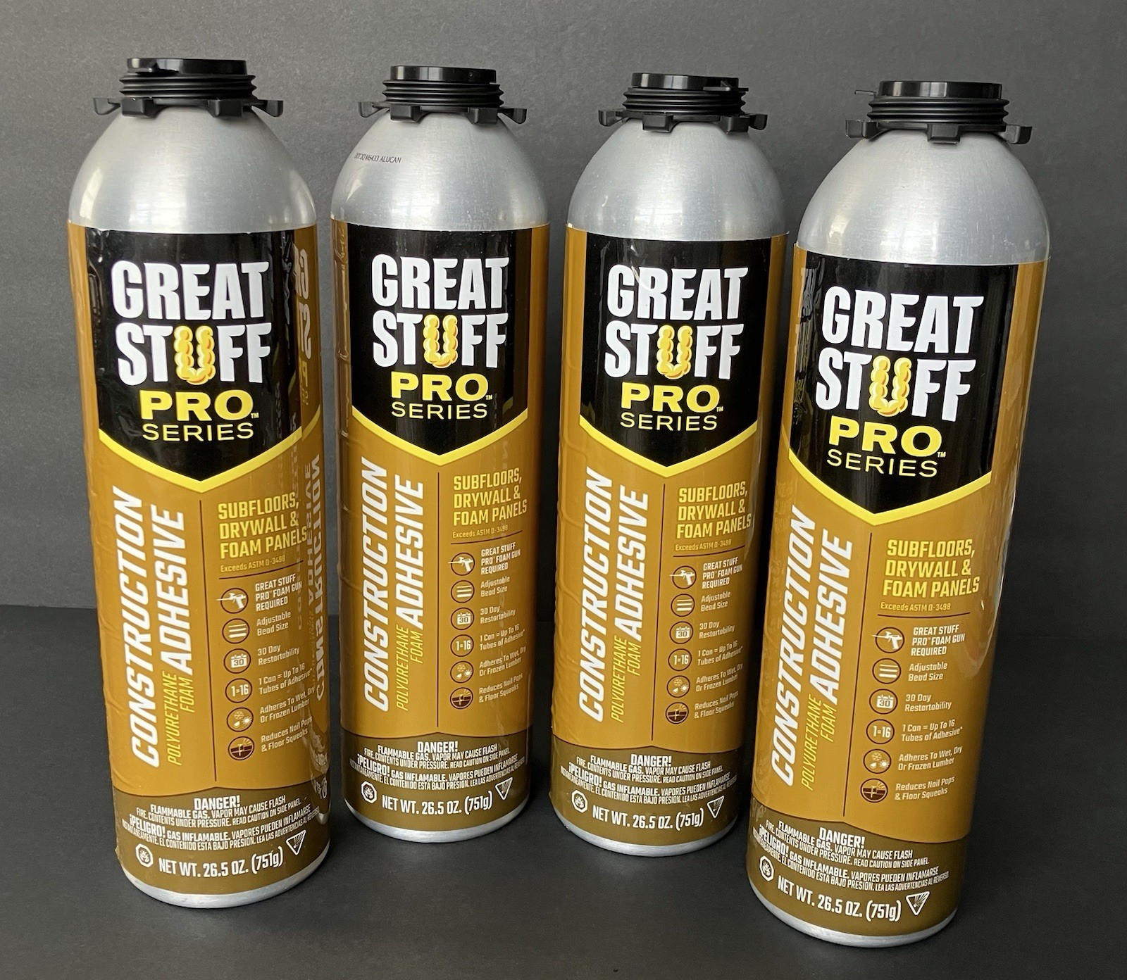 4 Pack Great Stuff PRO Construction Adhesive 343087 26.5oz Cream Heavy Duty Foam