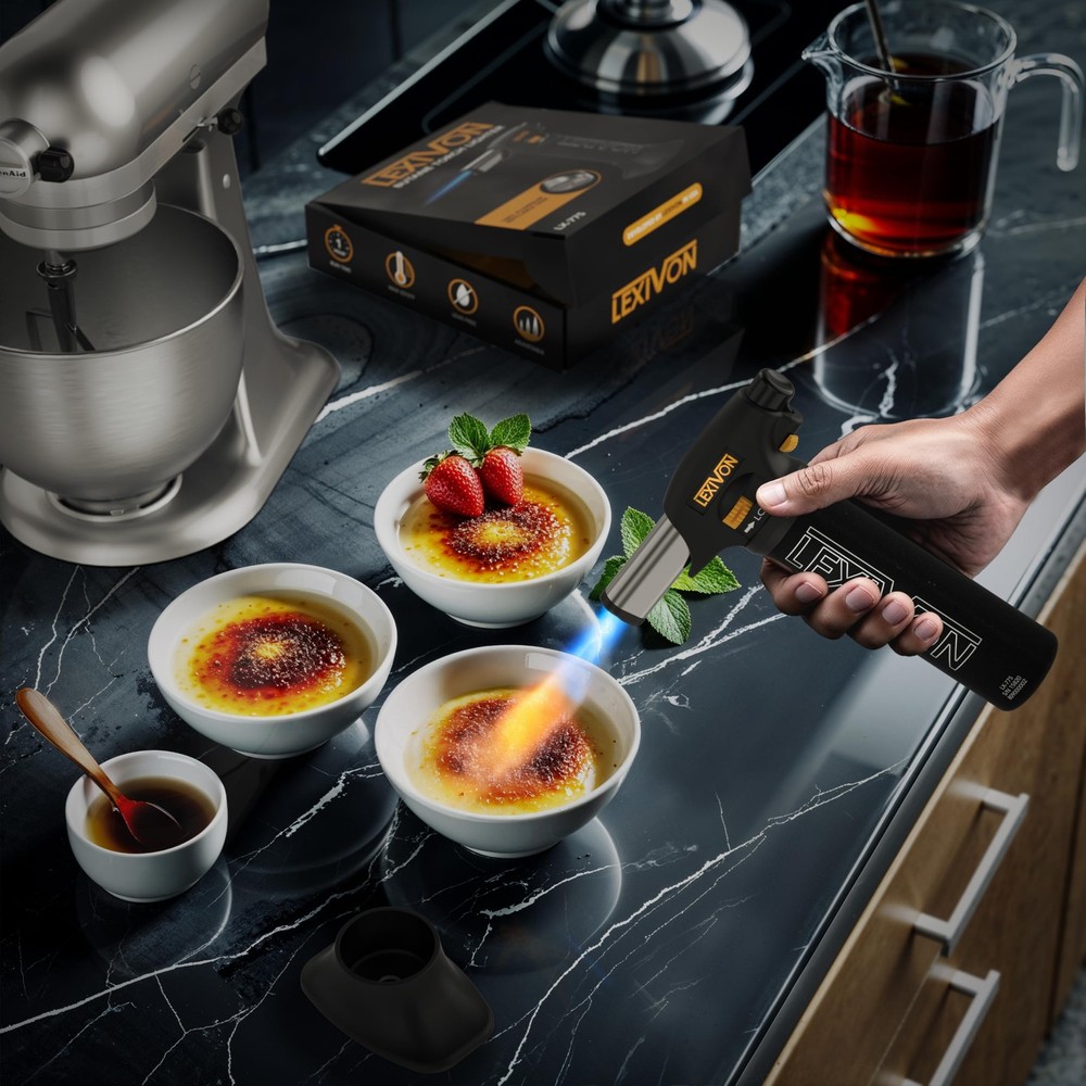LEXIVON Butane Torch Lighter, Refillable Kitchen Cooking | Black