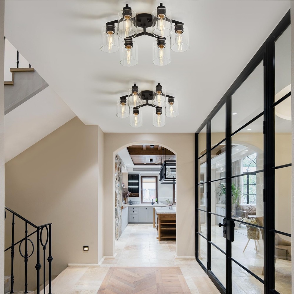 6 Light Semi Flush Mount Ceiling Light Black Kitchen Lighting Fixtures Ceilin...