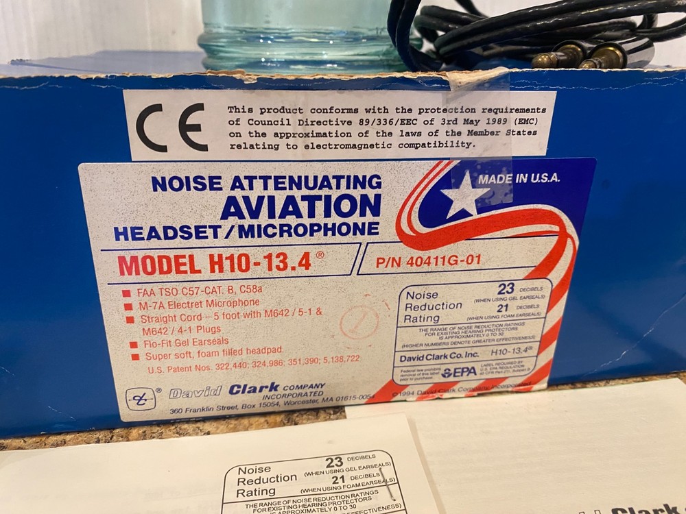 David Clark 10BB/F Aviation Headset Used