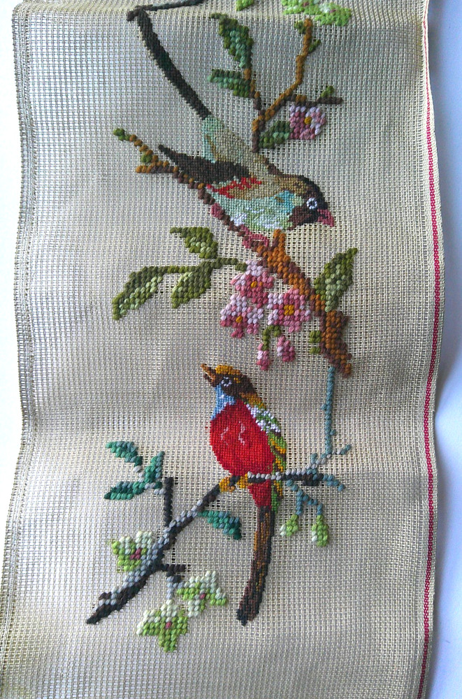 BIRDS Preworked canvas bell pull salvage project
