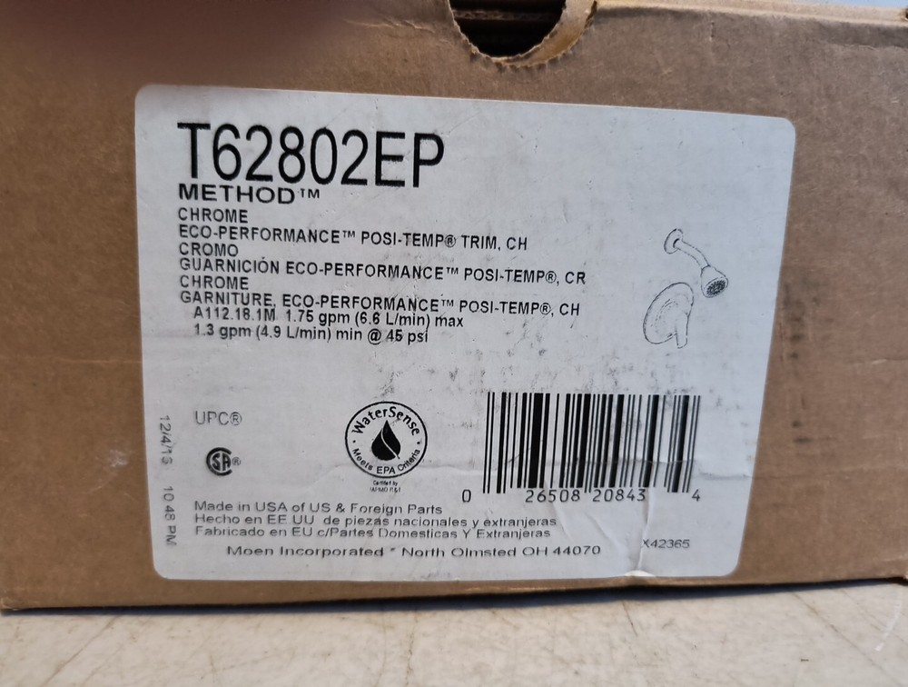 Moen T62802EP Method Posi-Temp Eco-Performance Shower Trim, Chrome