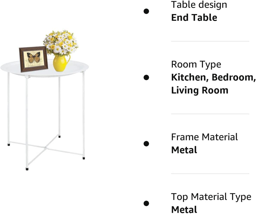 Folding Tray Metal Side Table White round End Table Cyan Sofa Small Accent Fold-