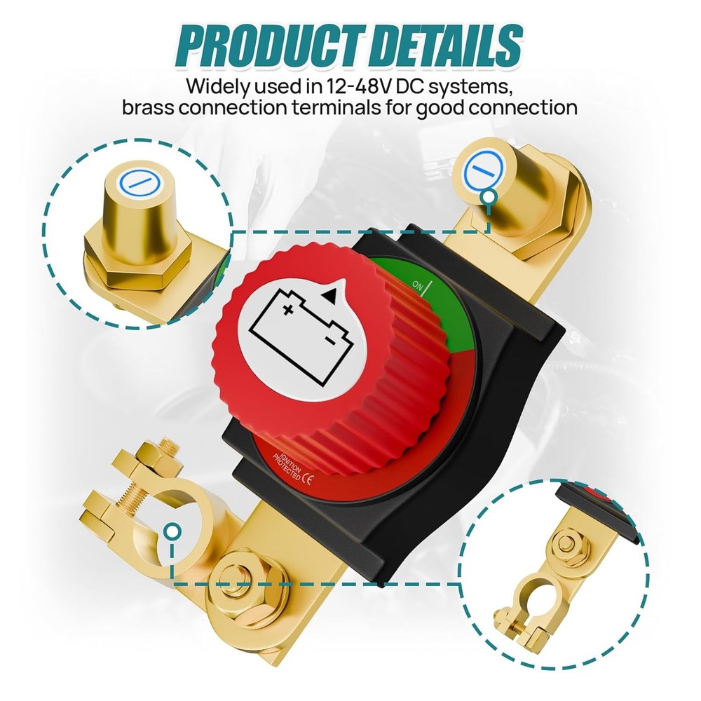 Top Post Battery Disconnect Switch, 12-48V Heavy-Duty Kill Switch...