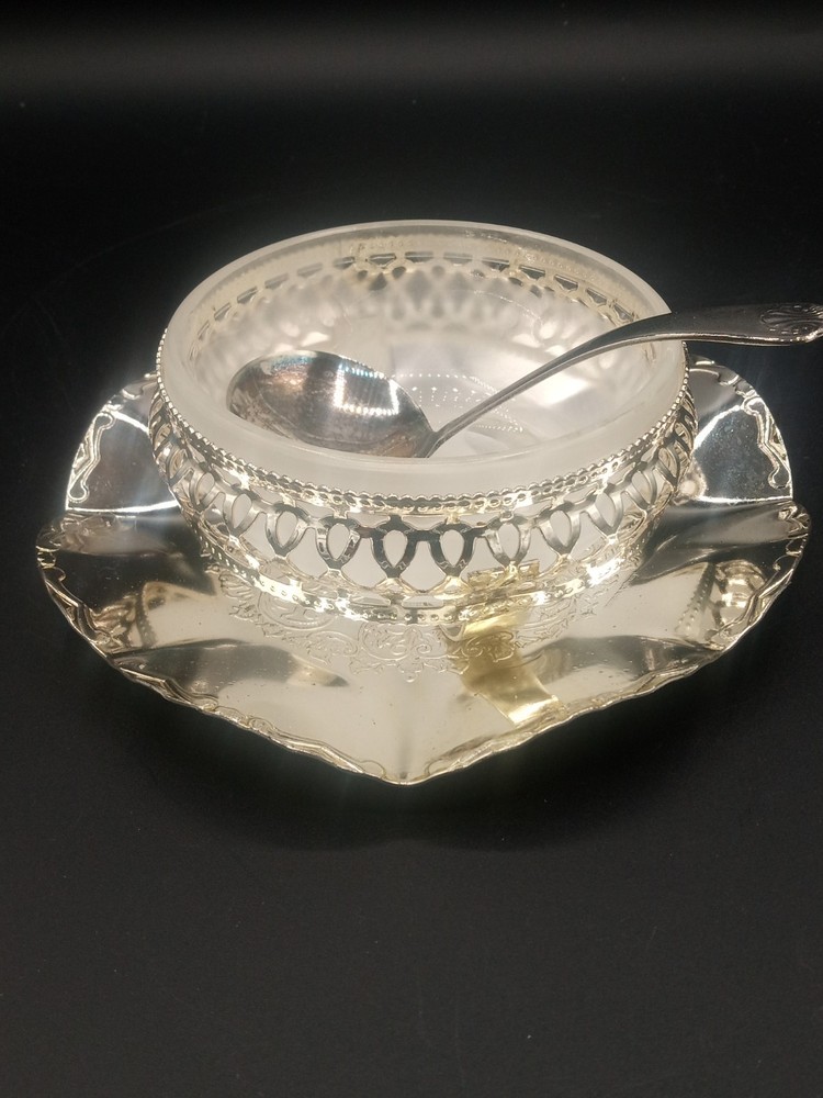Vintage Silver And Glass Sugar Dish