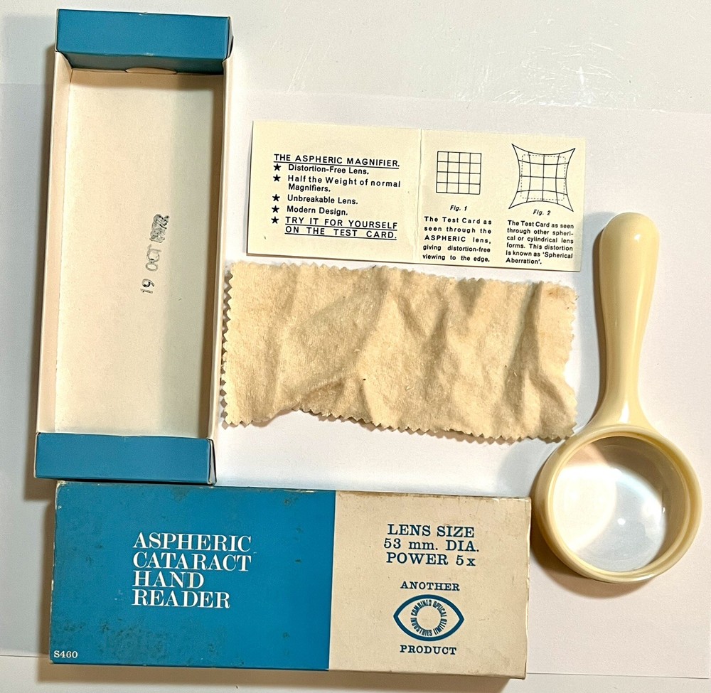 Vintage Aspheric Cataract Hand Reader S460 Made In England With Box
