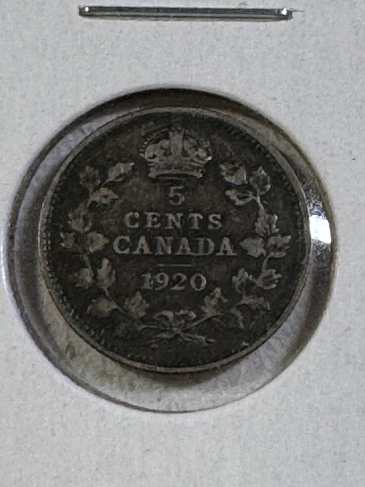 1920 Canada 5 Cents Small Silver Coin
