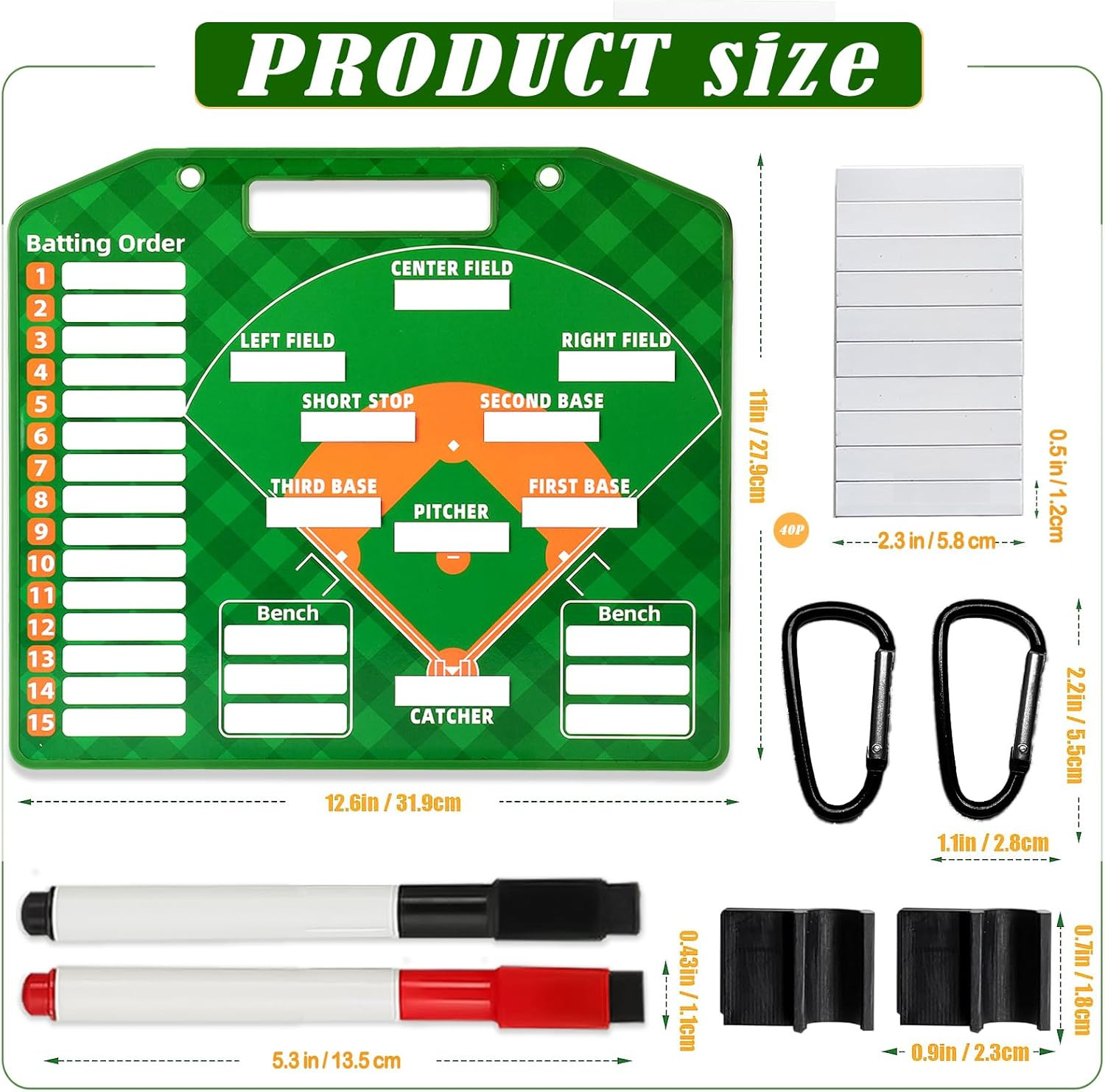 Magnetic Baseball Lineup Board with 40 Sheets Lineup Cards Clipboard for Coaches