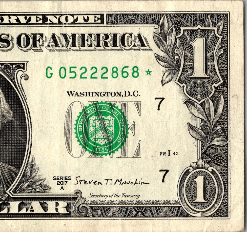 2017 G Star Note FANCY SERIAL NUMBER ONE DOLLAR Regular Run