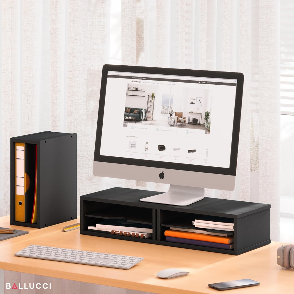 Ballucci File Organizer, 2-Tier Document Paper Sorter, Stackable Wood Desk Or...
