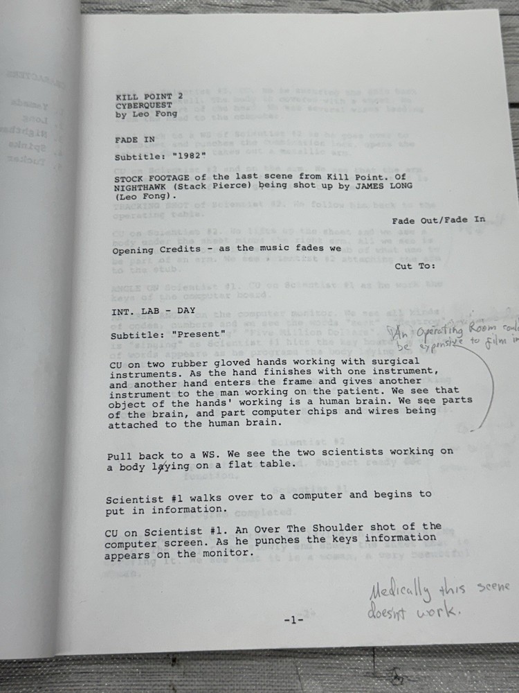 Vintage 1995 Killpoint 2 Cyberquest Script First Draft Leo T Fong