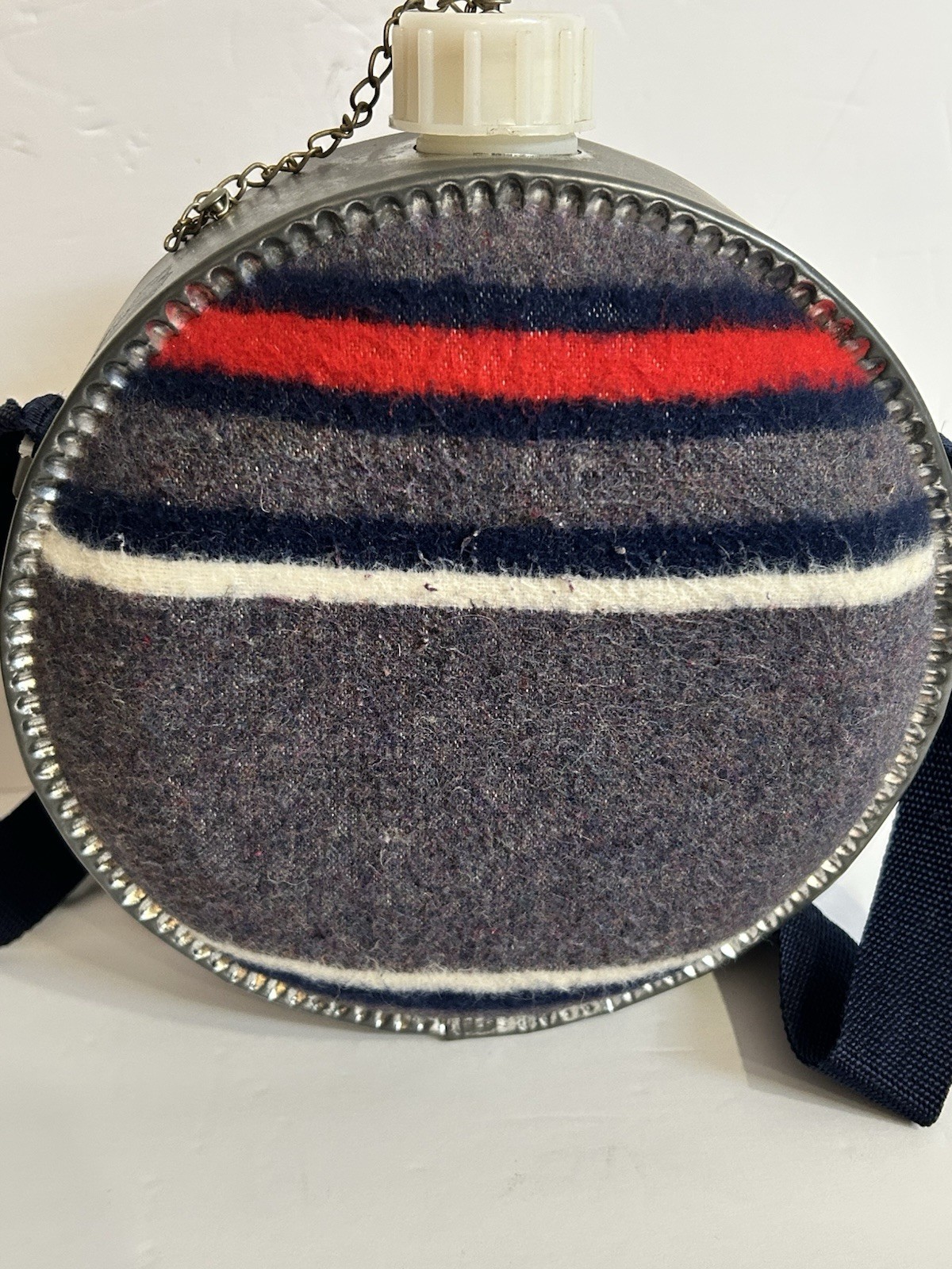 WOOL BLANKET COVERED VINTAGE METAL CANTEEN