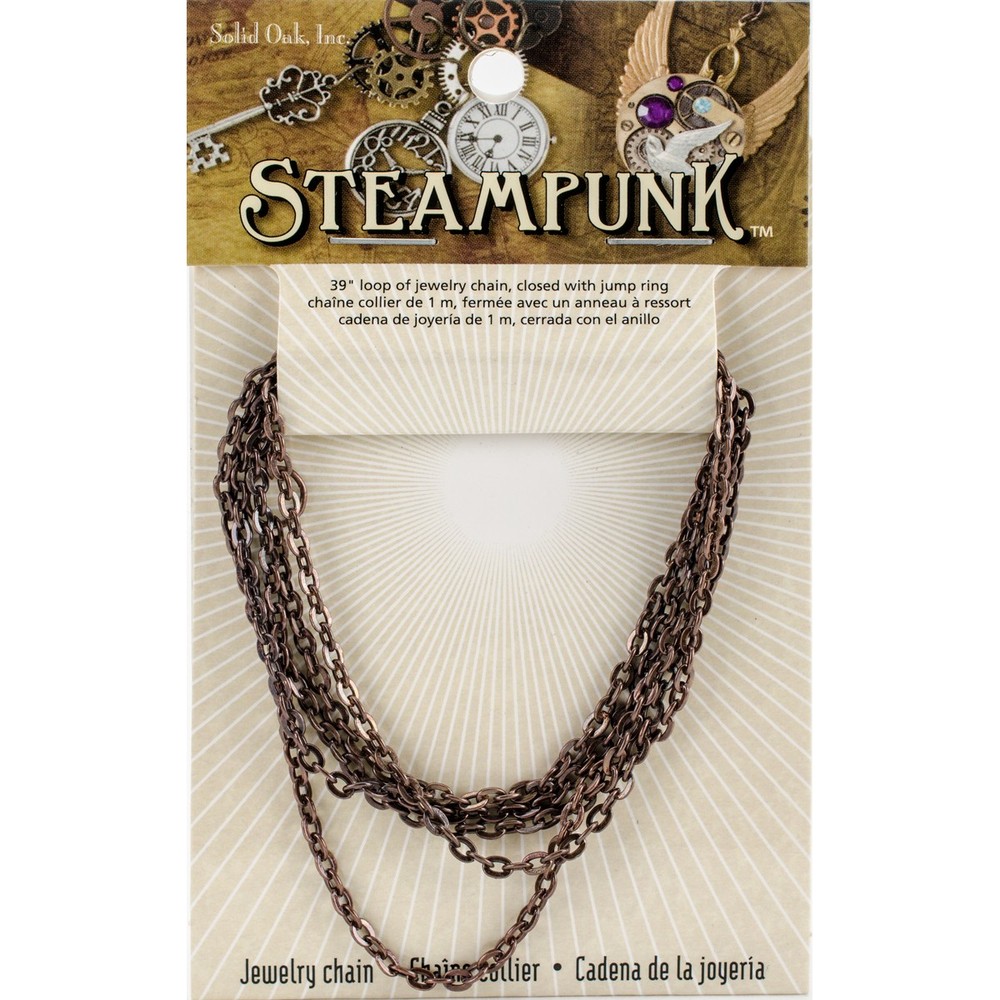 Solid Oak Steampunk Metal Chain 39"-Antique Copper Tiny Oval #20