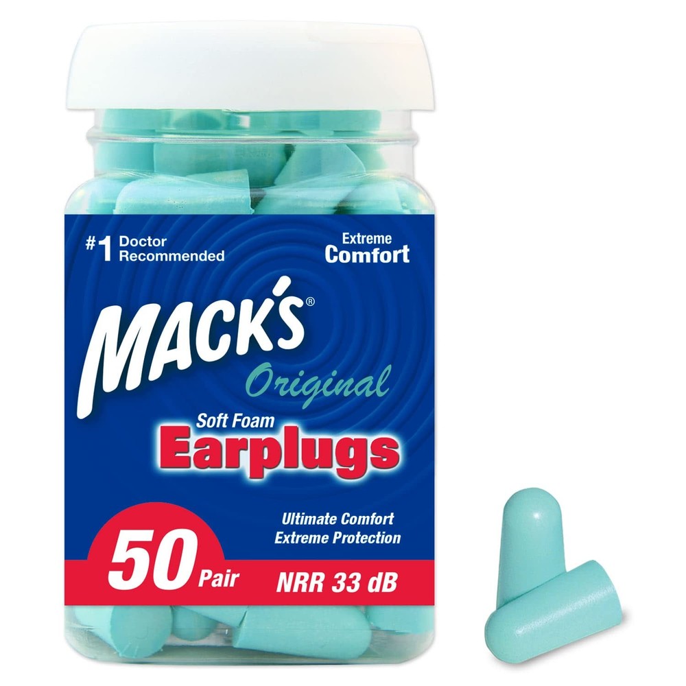 Mack's Original Soft Foam Earplugs, 50 Pair-33dB Highest NRR, Comfortable Ear