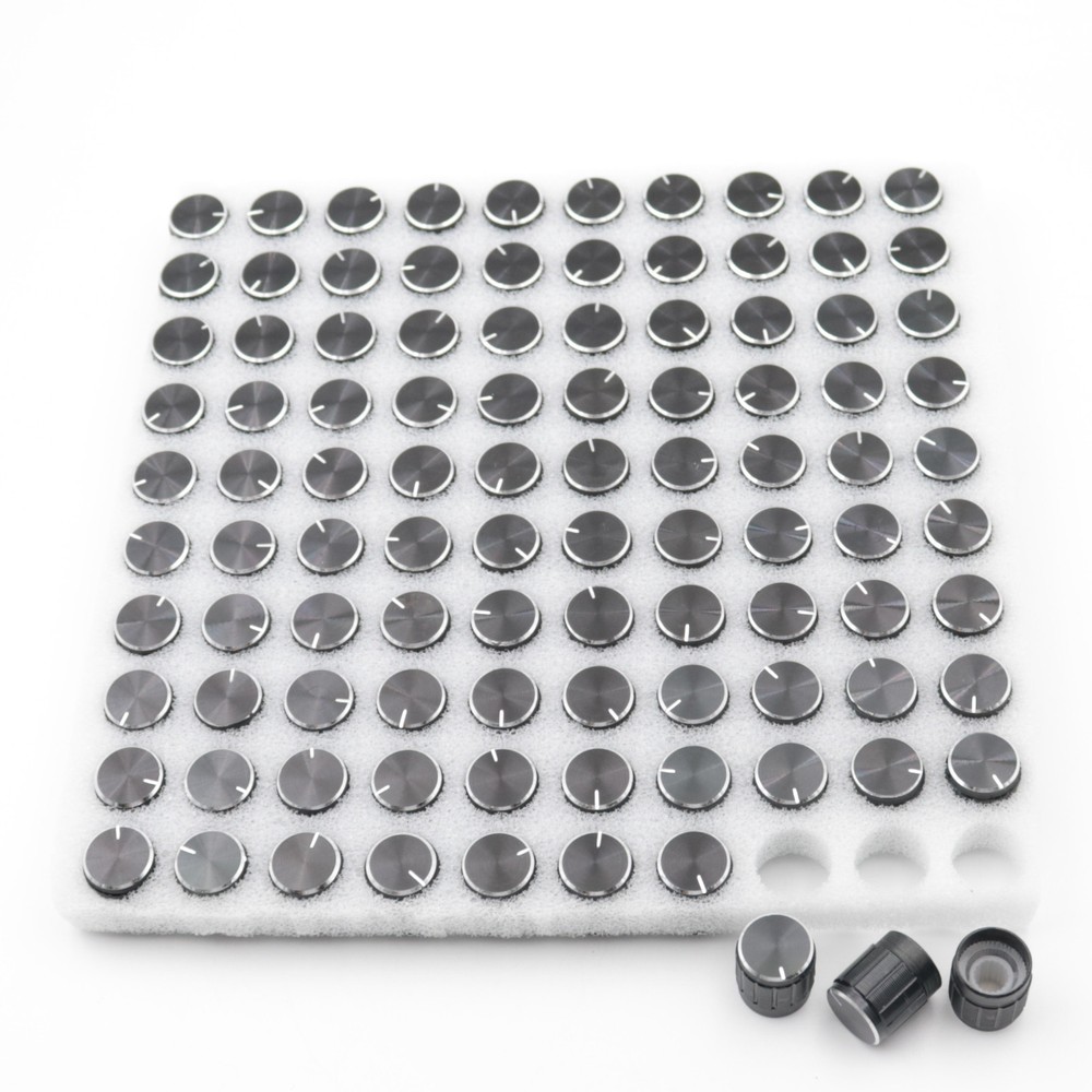 100Pcs Aluminum Alloy Potentiometer Control Volume Knobs Black 15x17mm