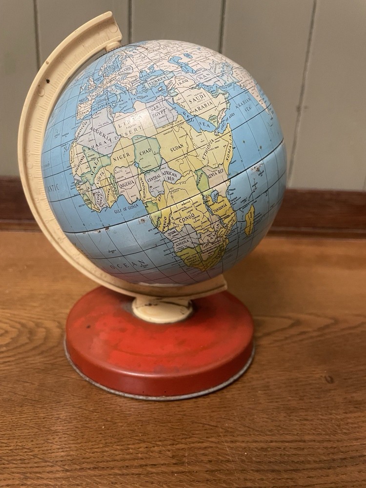 Vintage Terrestrial Tin Globe, 1950s