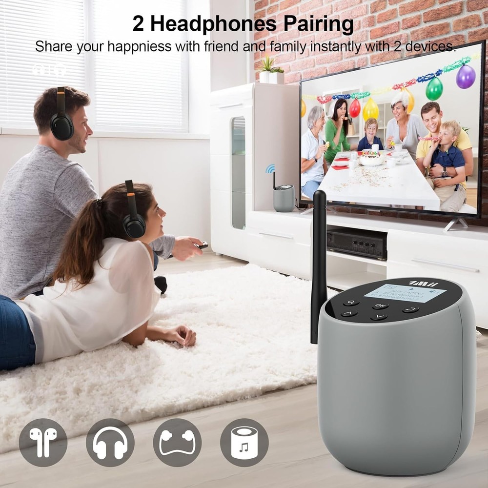 1Mii DS70 Audio Bluetooth 5.2 Transmitter for TV to Wireless Headphone/Speaker