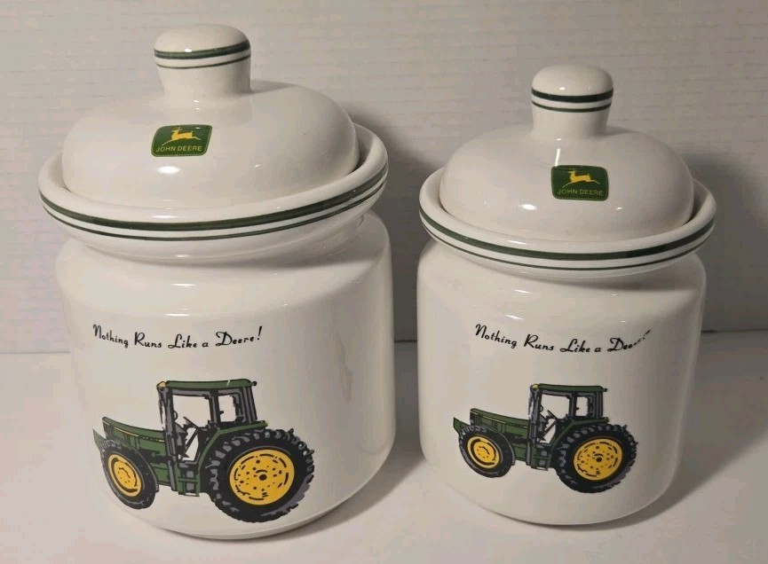 2 John Deere Ceramic Storage Canister/cookie jars With Lids