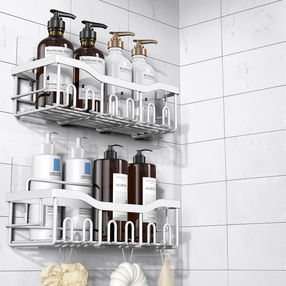 Shower Caddy 2-Pack Adhesive Organizer Bathroom & Kitchen Storage Rustproof